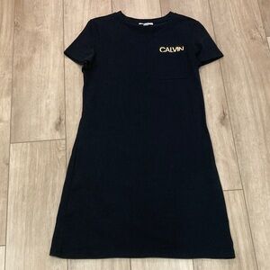 Calvin Klein Black Tee Dress with Gold Accent Logo